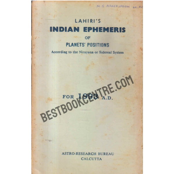 Indian ephemeris of planets according to the nirayana or sidereal system for 1993 A D
