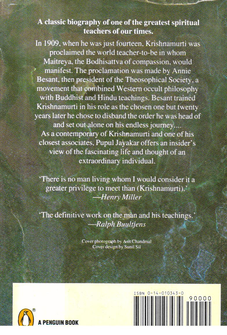 J.Krishnamurti a biography 1st Indian edition